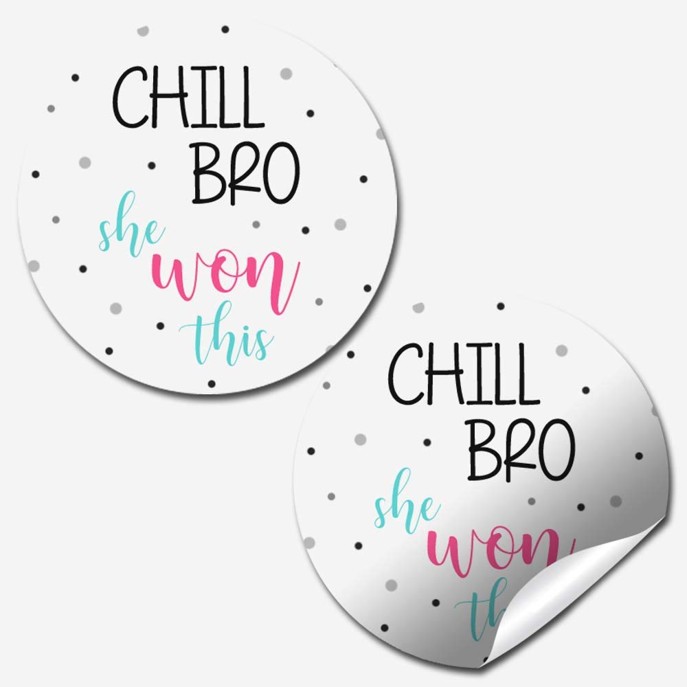 Funny Chill Bro, She Won This Thank You Customer Appreciation Sticker Labels for Small Businesses, 60 1.5" Circle Stickers by AmandaCreation, Great for Envelopes, Postcards, Direct Mail, & More!