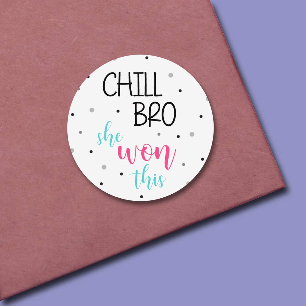 Funny Chill Bro, She Won This Thank You Customer Appreciation Sticker Labels for Small Businesses, 60 1.5" Circle Stickers by AmandaCreation, Great for Envelopes, Postcards, Direct Mail, & More!