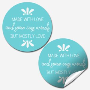 funny made with love and cuss words thank you customer appreciation sticker labels for small businesses, 60 1.5" circle stickers by amandacreation, great for envelopes, postcards, direct mail, & more!