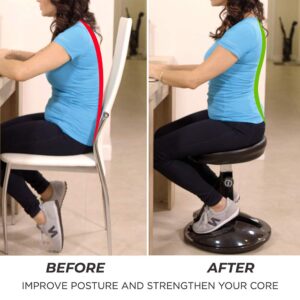 Sit 360 Adjustable Wobble Stool Office Desk Balance Chair with Footrests - Rocks, Wobbles & Engages Muscles to Improve Posture, Strengthen Body, Tone Core, Relieve Back Pain, Workout While Sitting