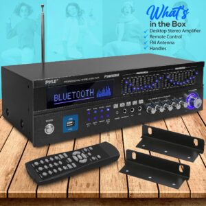 Pyle 6-Channel Bluetooth Hybrid Home Amplifier - 2000W Audio Rack Mount Stereo Power Amplifier Receiver w/ Radio, USB/AUX/RCA/MIC, HD/Optical/Coax, AC-3, DVD Inputs, Dual 10 Band EQ - PT6060CHAE