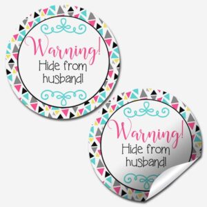 funny warning: hide from husband thank you customer appreciation sticker labels for small businesses, 60 1.5" circle stickers by amandacreation, great for envelopes, postcards, direct mail, & more!