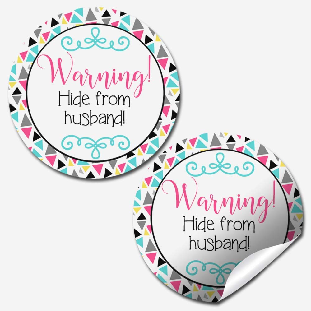 Funny Warning: Hide from Husband Thank You Customer Appreciation Sticker Labels for Small Businesses, 60 1.5" Circle Stickers by AmandaCreation, Great for Envelopes, Postcards, Direct Mail, & More!