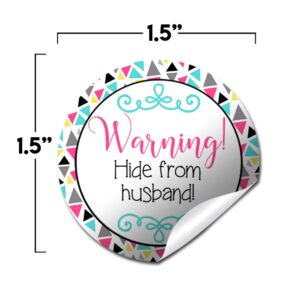 Funny Warning: Hide from Husband Thank You Customer Appreciation Sticker Labels for Small Businesses, 60 1.5" Circle Stickers by AmandaCreation, Great for Envelopes, Postcards, Direct Mail, & More!