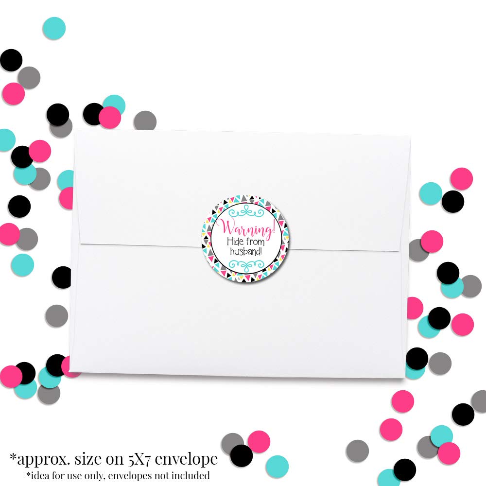 Funny Warning: Hide from Husband Thank You Customer Appreciation Sticker Labels for Small Businesses, 60 1.5" Circle Stickers by AmandaCreation, Great for Envelopes, Postcards, Direct Mail, & More!