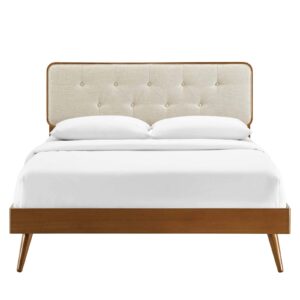 Modway Bridgette Wood Platform Bed with Splayed Legs, Double, Walnut Beige