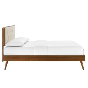 Modway Bridgette Wood Platform Bed with Splayed Legs, Double, Walnut Beige