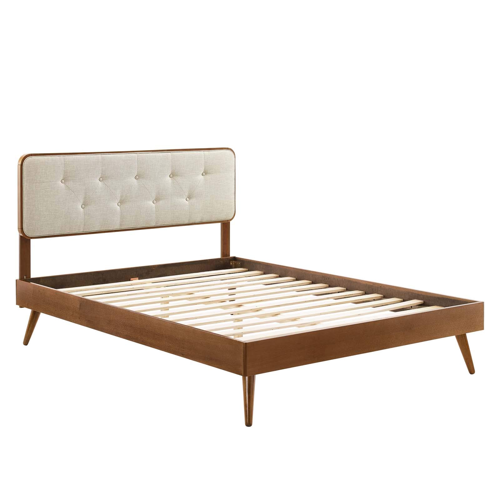 Modway Bridgette Wood Platform Bed with Splayed Legs, Double, Walnut Beige