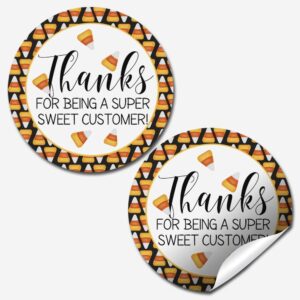 candy corn halloween fall & autumn thank you customer appreciation sticker labels for small businesses, 60 1.5" circle stickers by amandacreation, great for envelopes, postcards, direct mail, & more!