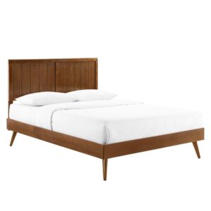 modway alana wood queen platform bed in walnut with splayed legs