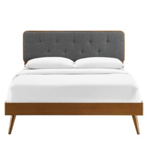 Modway Bridgette Wood Platform Bed with Splayed Legs, Queen, Walnut Charcoal