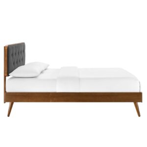 Modway Bridgette Wood Platform Bed with Splayed Legs, Queen, Walnut Charcoal