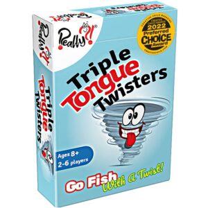 really?! triple tongue twisters - go fish with a twist, hilarious family party speech & memory card game, ages 8+