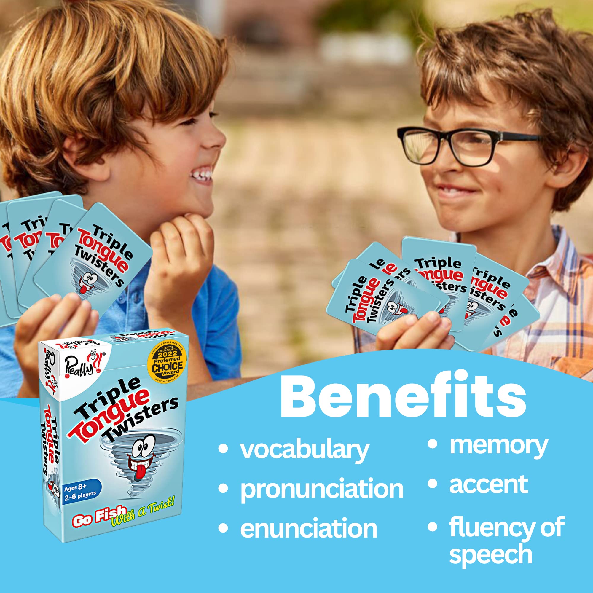 Really?! Triple Tongue Twisters - Go Fish with A Twist, Hilarious Family Party Speech & Memory Card Game, Ages 8+