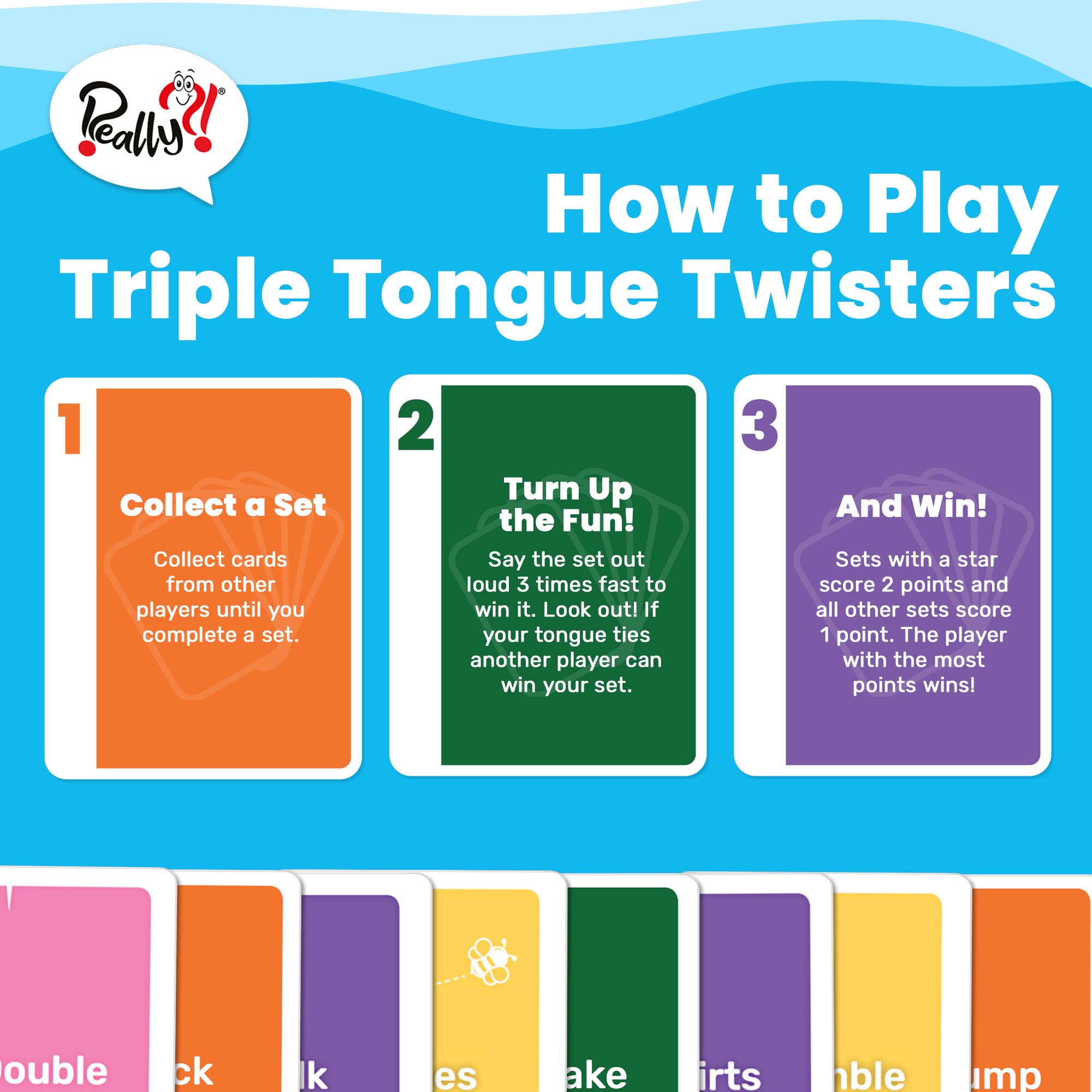 Really?! Triple Tongue Twisters - Go Fish with A Twist, Hilarious Family Party Speech & Memory Card Game, Ages 8+