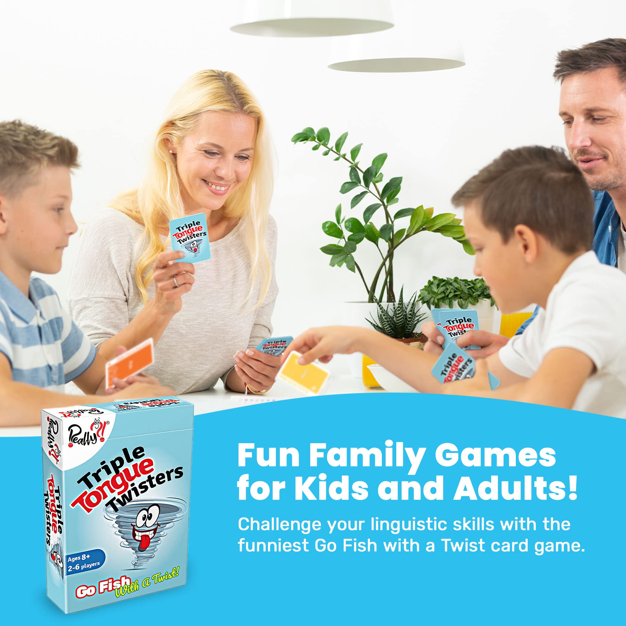 Really?! Triple Tongue Twisters - Go Fish with A Twist, Hilarious Family Party Speech & Memory Card Game, Ages 8+