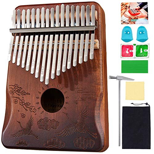 17 Keys Kalimba Mahogany/Acacia Thumb Piano Mbira African Musical Instrument Finger Piano Gifts for Kids and Adults Beginners Teclado Instrumento (Crane, Gradient Brown)