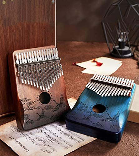 17 Keys Kalimba Mahogany/Acacia Thumb Piano Mbira African Musical Instrument Finger Piano Gifts for Kids and Adults Beginners Teclado Instrumento (Crane, Gradient Brown)