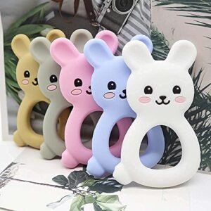 Baby Teething Toys BPA-Free Cute Silicone Bunny Teethers-Easy to Hold Soft and Comfortable Help take The Stress Out of Teething,Perfect for Newborn Girls and Boys (White)