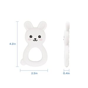 Baby Teething Toys BPA-Free Cute Silicone Bunny Teethers-Easy to Hold Soft and Comfortable Help take The Stress Out of Teething,Perfect for Newborn Girls and Boys (White)