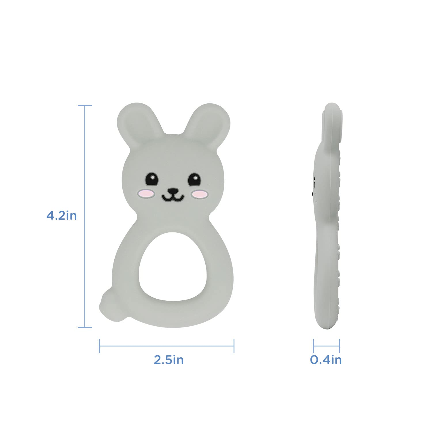 Baby Teething Toys BPA-Free Cute Silicone Bunny Teethers-Easy to Hold Soft and Comfortable Help take The Stress Out of Teething,Perfect for Newborn Girls and Boys (Light Gray)