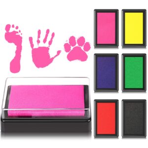 outus 6 pieces reusable ink pad for baby footprint ink pad handprint paw print, non-toxic ink pad, feet and hands stamp for boys and girls valentine's day christmas new year, 6 colors (fresh color)
