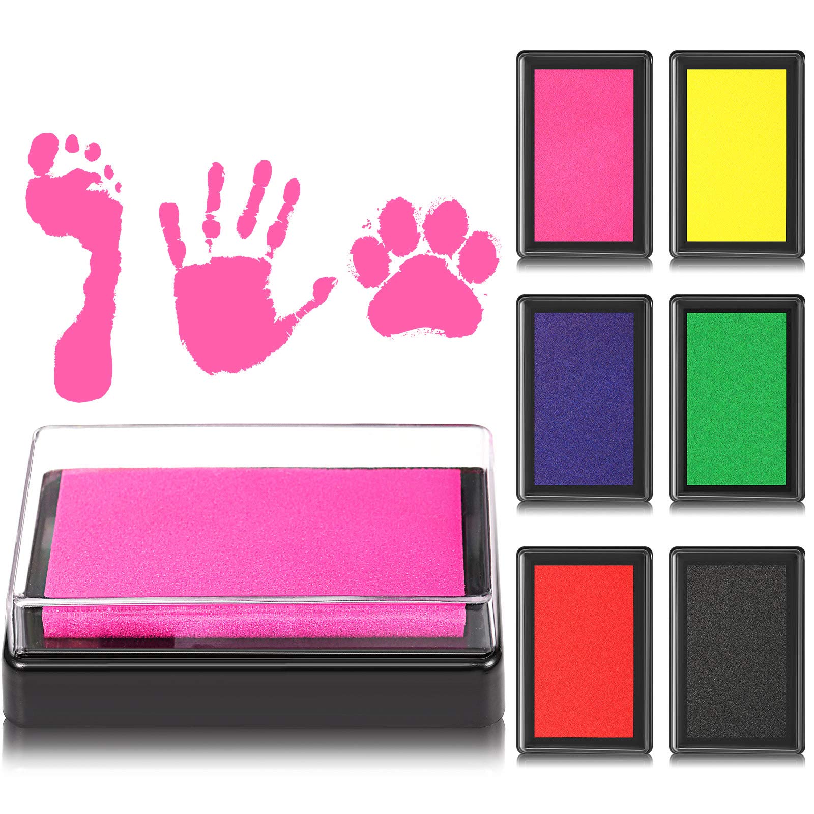 Outus 6 Pieces Reusable Ink Pad for Baby Footprint Ink Pad Handprint Paw Print, Non-Toxic Ink Pad, Feet and Hands Stamp for Boys and Girls Valentine's Day Christmas New Year, 6 Colors (Fresh Color)