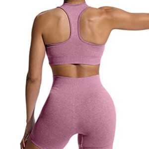 OYS Workout Sets for Women 2 Piece Outfits Seamless High Waisted Yoga Shorts Running Sports Bra Clothes