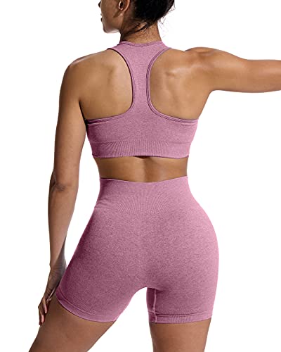 OYS Workout Sets for Women 2 Piece Outfits Seamless High Waisted Yoga Shorts Running Sports Bra Clothes