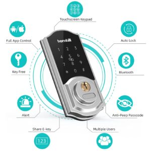 WiFi Smart Locks Deadbolt with Keypad, Hornbill Keyless Entry Digital Front Door Lock with Gateway Hub, Bluetooth Electronic Touchscreen Auto Code Lock Work with Alexa,Free App Control for Home Office