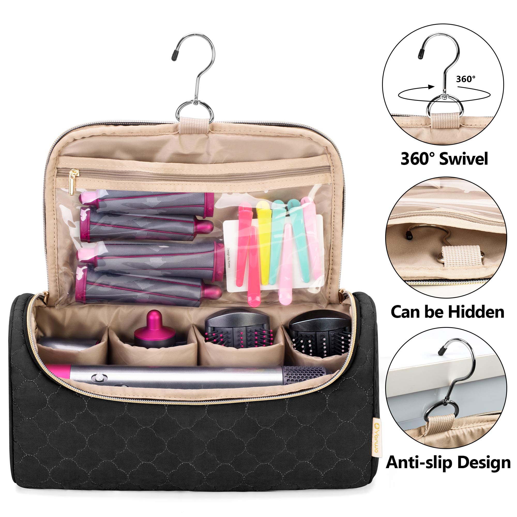 Yarwo Travel Case Compatible for Dyson Airwrap Complete Styler and Attachments, Portable Storage Bag with Hanging Hook for Hair Curler Accessories, Valentines Day Gifts for Her, Black (Patent Design)