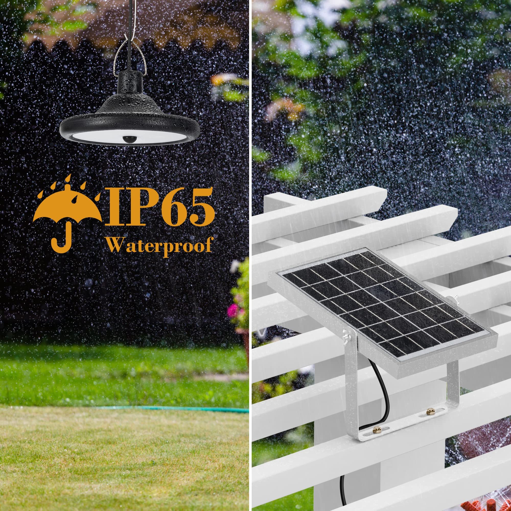 JACKYLED Solar Motion Sensor Pendant Light with 4 Modes, Remote, Waterproof & Adjustable Solar Panel - LED Pendant Shed Light for Indoor Outdoor Use in Home, Patio, Backyard, Shop, Warm White