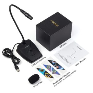 FDUCE USB Computer Microphone, PC Goose-Neck Mic Microphone for Computer with Mute Button and RGB Rainbow Light for Zoom, Skype, YouTube, Facebook, Recording, Meeting, Podcast, Games