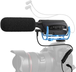 moukey video microphone, camera microphone with monitoring function, shotgun mic for iphone, android phone, camera sony/nikon/canon/dv camcorder, ideal for interview/vlogging