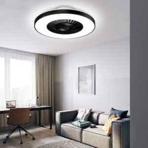 DLLT Modern Ceiling Fans with Lights, 40W LED Dimmable with Remote, 7 Invisible Blades Semi Flush Mount Ceiling Fan Light, 3-Speed Indoor Low Profile Ceiling Fan, 3000K-6500K Timing