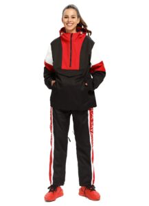 snbocon womens two piece snowsuits ski half zip jackets and pants set winter snowboard (m,black)