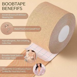 XL Breast Lift Tape for Large Breasts, Breathable Chest Support Tape, Athletic Tape Body Tape with Reusable Nipplecover Adhesive Bra