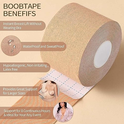 XL Breast Lift Tape for Large Breasts, Breathable Chest Support Tape, Athletic Tape Body Tape with Reusable Nipplecover Adhesive Bra