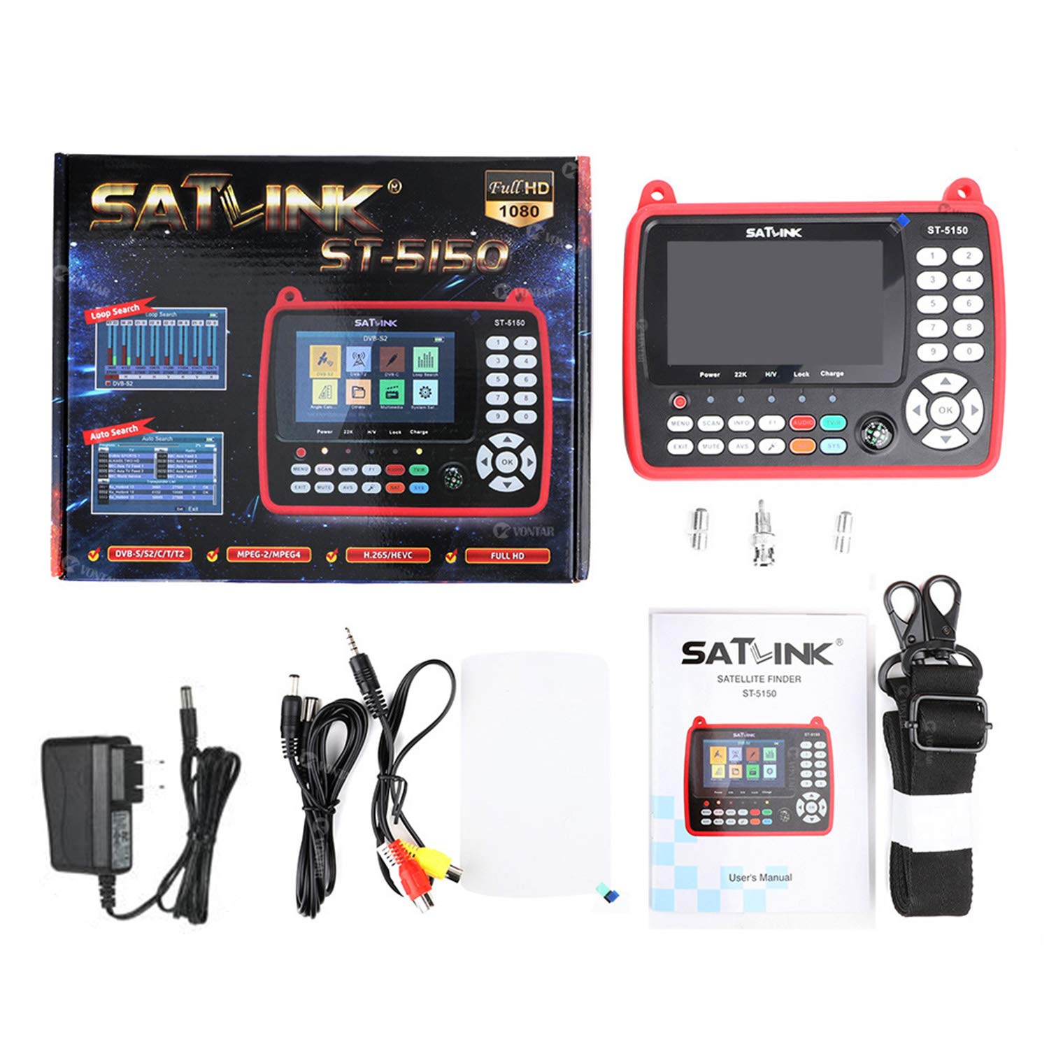 Satellite finder Signal Finder, VISLONE HD Satellite TV Signal Finder ST-5150 DVB-S2/T2/C COMBO Digital Handheld Signal Meter Satellite Finder H.265 HEVC MPEG-4 4.3 Inch TFT LCD US Plug