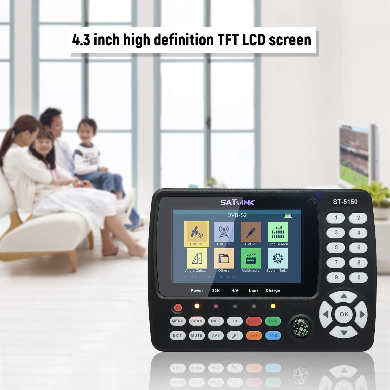 Satellite finder Signal Finder, VISLONE HD Satellite TV Signal Finder ST-5150 DVB-S2/T2/C COMBO Digital Handheld Signal Meter Satellite Finder H.265 HEVC MPEG-4 4.3 Inch TFT LCD US Plug