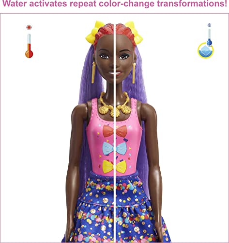 Barbie Color Reveal Glitter! Hair Swaps Doll, Glittery Blue with 25 Hairstyling & Party-Themed Surprises Including 10 Plug-in Hair Pieces, Gift for Kids 3 Years Old & Up