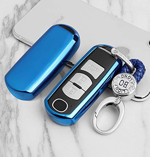 Xotic Tech Blue Soft TPU Key Fob Shell Skin Cover, Compatible with Mazda 3 5 6 8 CX-30 CX3 CX5 CX7 CX9 MX5 Miata Smart Keyless Entry Key