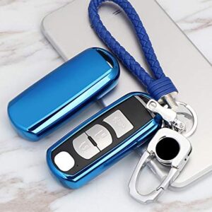 Xotic Tech Blue Soft TPU Key Fob Shell Skin Cover, Compatible with Mazda 3 5 6 8 CX-30 CX3 CX5 CX7 CX9 MX5 Miata Smart Keyless Entry Key