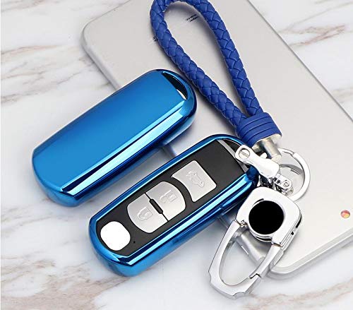 Xotic Tech Blue Soft TPU Key Fob Shell Skin Cover, Compatible with Mazda 3 5 6 8 CX-30 CX3 CX5 CX7 CX9 MX5 Miata Smart Keyless Entry Key