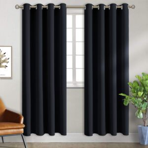 bgment blackout curtains for bedroom - grommet thermal insulated room darkening curtains for living room, set of 2 panels, each 46 x 84 inch, black