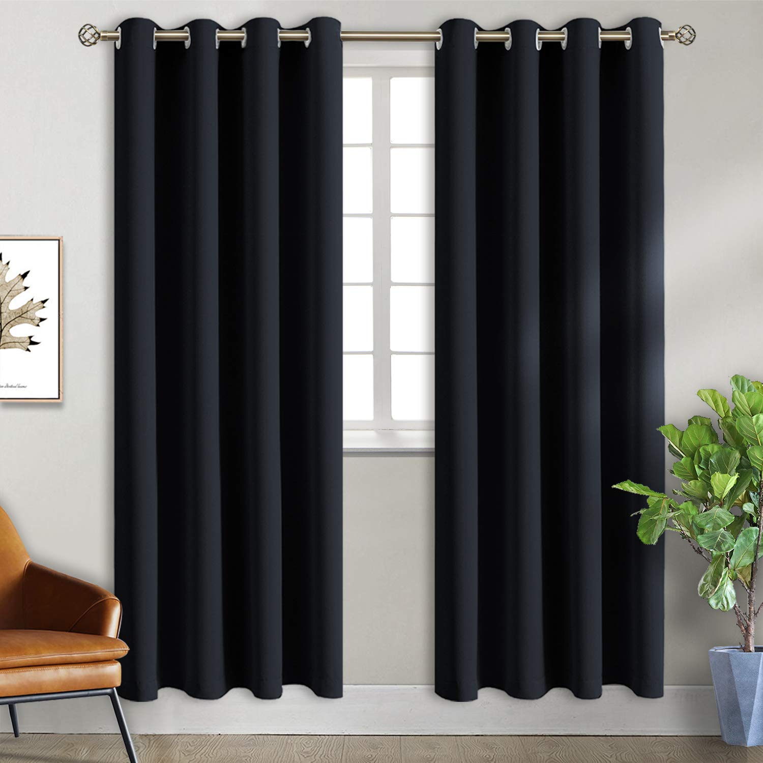 BGment Blackout Curtains for Bedroom - Grommet Thermal Insulated Room Darkening Curtains for Living Room, Set of 2 Panels, Each 46 x 84 Inch, Black