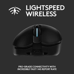 Logitech G703 Lightspeed Wireless Gaming Mouse W/Hero 25K Sensor, PowerPlay Compatible, Lightsync RGB, Lightweight 95G+10G Optional, 100-25, 000 DPI, Rubber Side Grips - Black (Renewed)