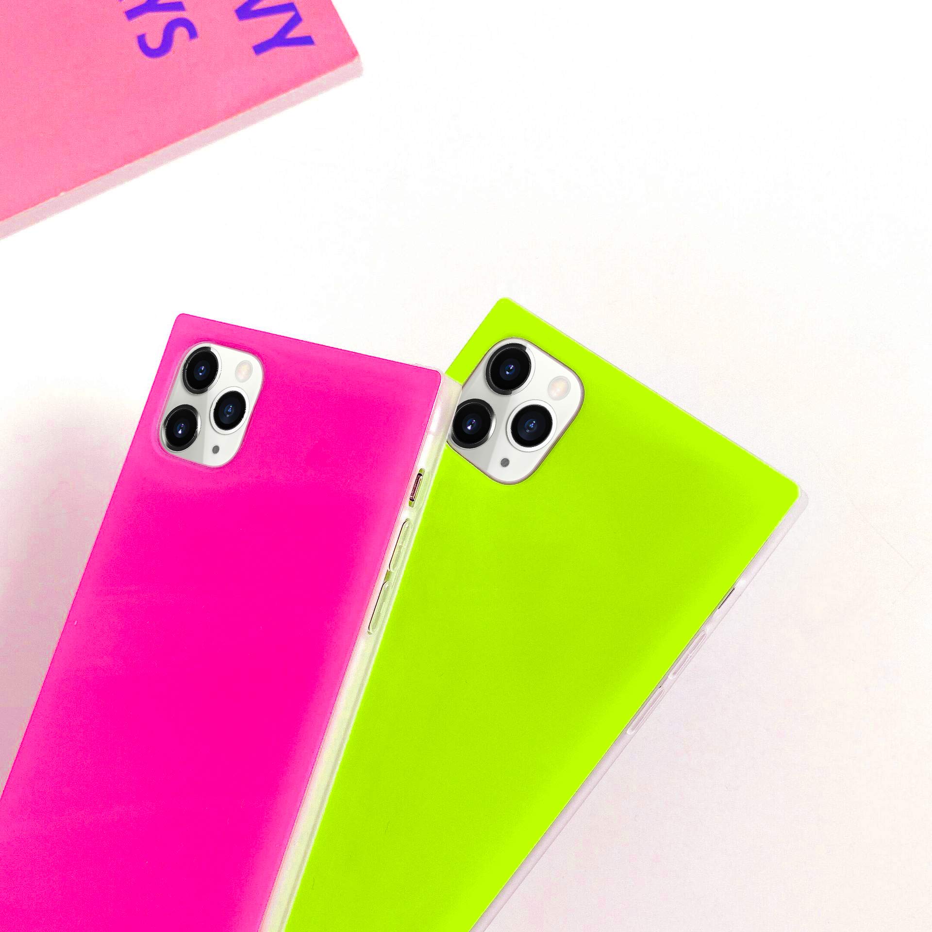 Omorro for Square iPhone 11 Pro Max Case for Women Men Neon, Brigth Cute Fluorescence Luxury Flexible Soft Slim TPU Rubber Gel Bumper Chic Square Edge Protective Hot Pink Girly Square Phone Case