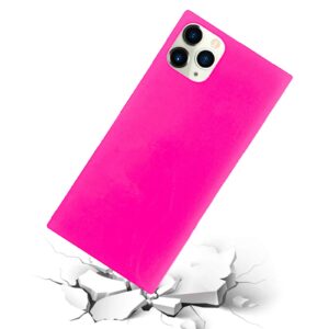 Omorro for Square iPhone 11 Pro Max Case for Women Men Neon, Brigth Cute Fluorescence Luxury Flexible Soft Slim TPU Rubber Gel Bumper Chic Square Edge Protective Hot Pink Girly Square Phone Case