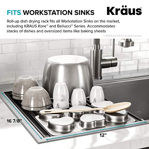 Kraus KRM-11RD Kore Multipurpose Over-Sink Roll-Up Dish Drying Rack, Colander and Trivet, Red